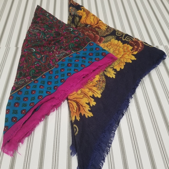 Bundle of Two Lightweight Floral Paisley Print Square Scarves in Pink & Blue - Picture 2 of 13